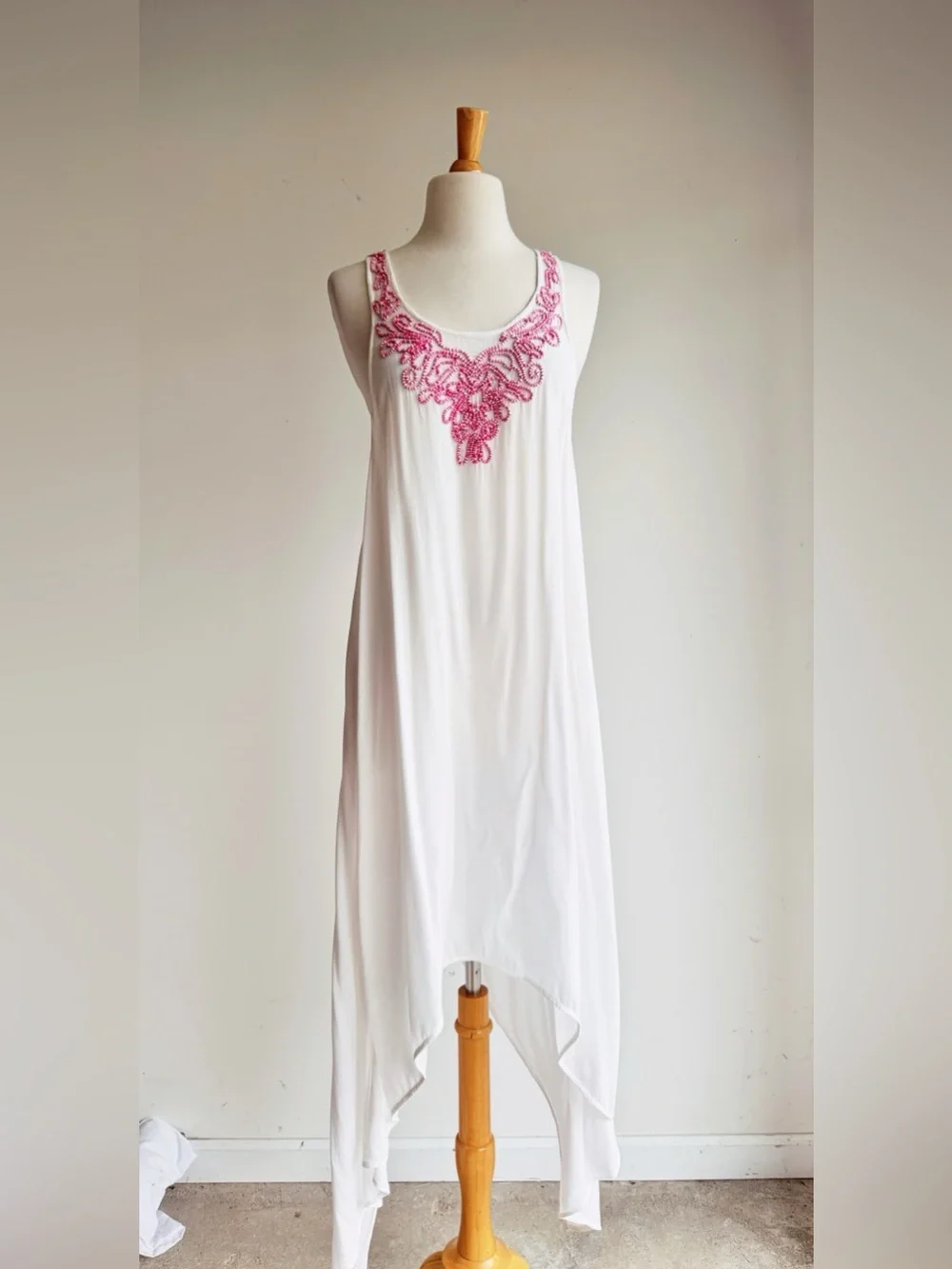 6 Shore Road White Embroidered Handkerchief Tunic Dress Large | Boho Beach Cover